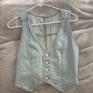 Denim Sleeveless Button-Up Top